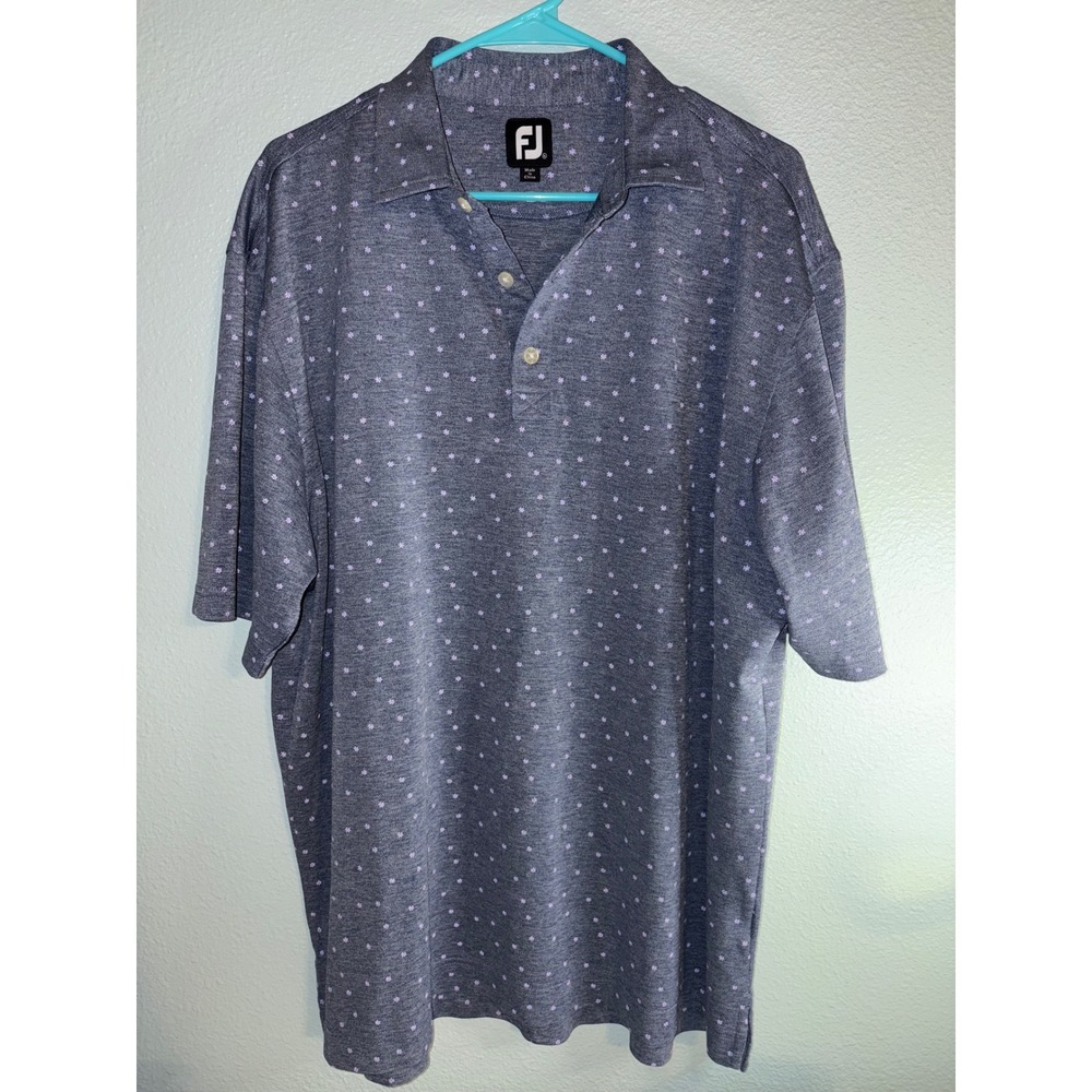 FootJoy Mens XL Golf Polo Shirt Navy Blue Purple Floral Print Naples Lakes CC